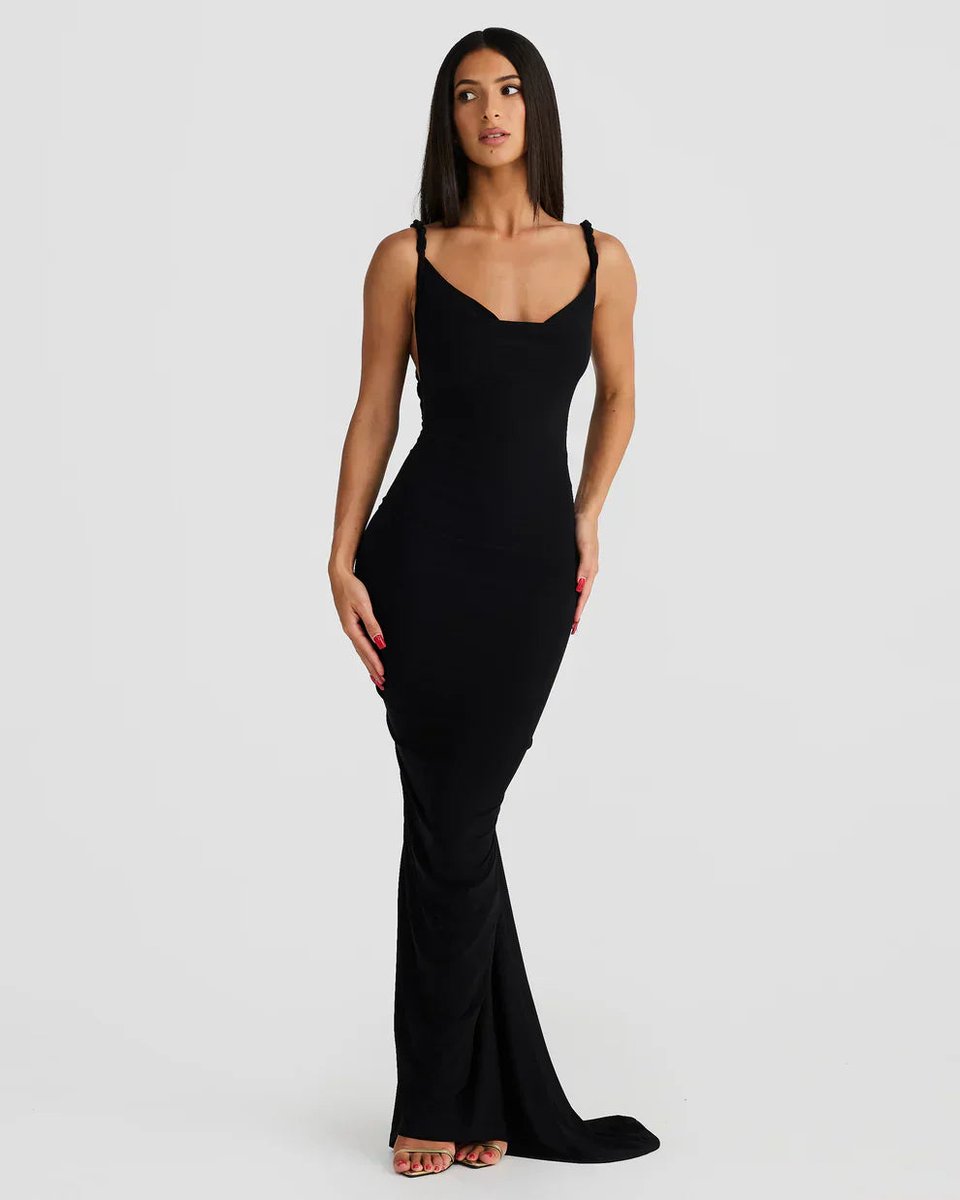 Women's Cowl-Neck Bodycon Fall Wedding Guest Dress Mermaid Maxi