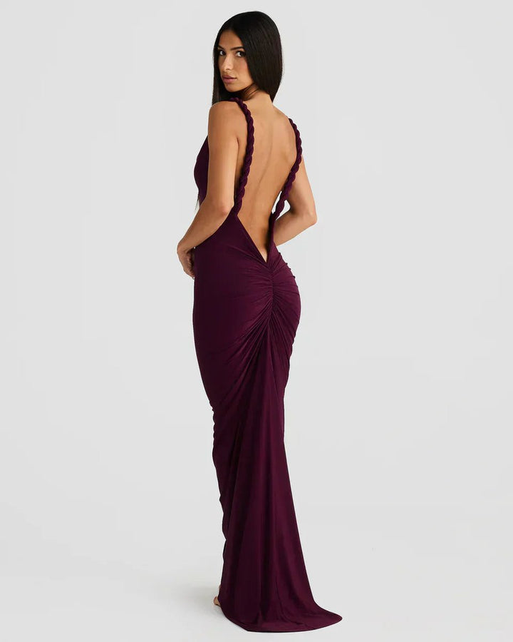 Women's Cowl-Neck Bodycon Fall Wedding Guest Dress Mermaid Maxi