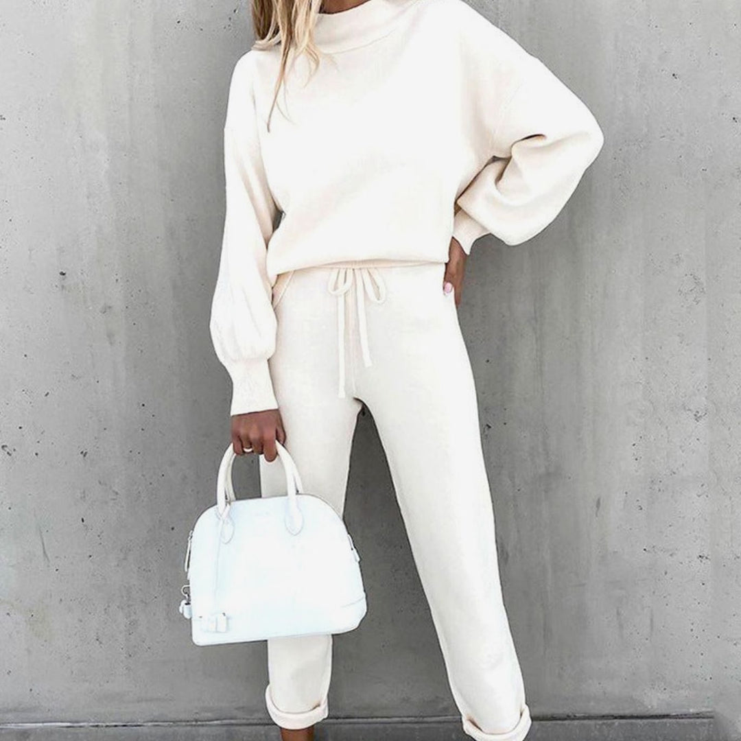 Women's Cozy Two-Piece Tracksuit Outfit Mockneck Jogger Set
