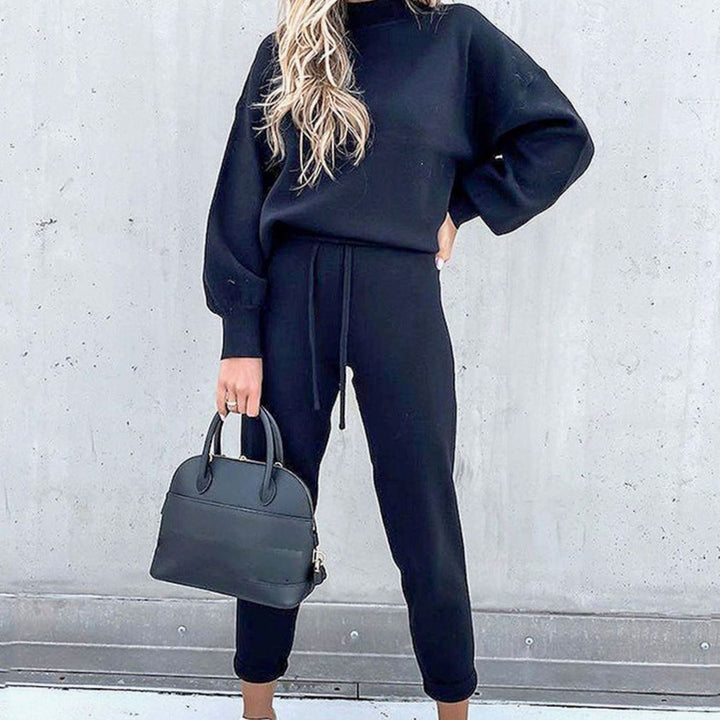 Women's Cozy Two-Piece Tracksuit Outfit Mockneck Jogger Set - Blue