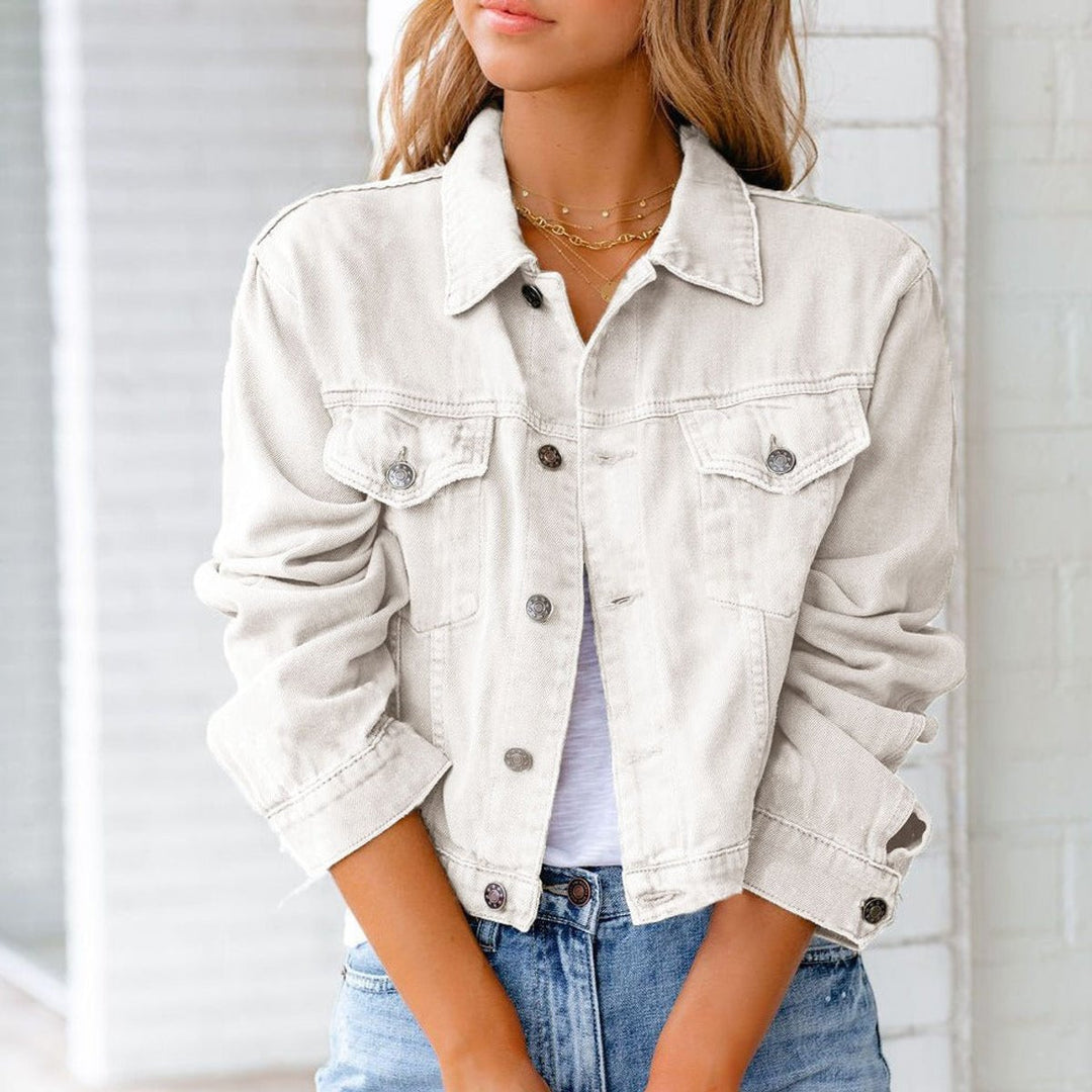Women's Cropped Button-Front All-Season Denim Jacket