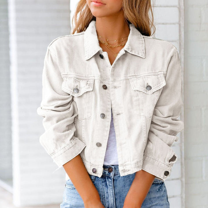 Women's Cropped Button-Front All-Season Denim Jacket