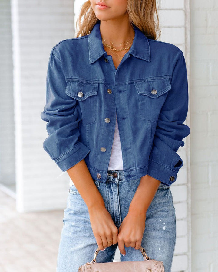Women's Cropped Button-Front All-Season Denim Jacket