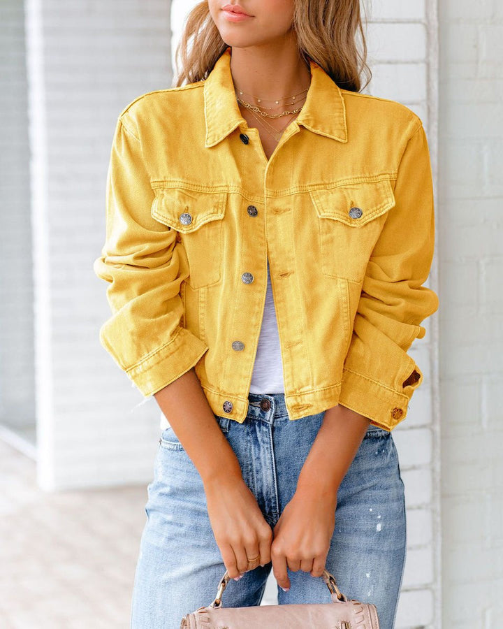 Women's Cropped Button-Front All-Season Denim Jacket