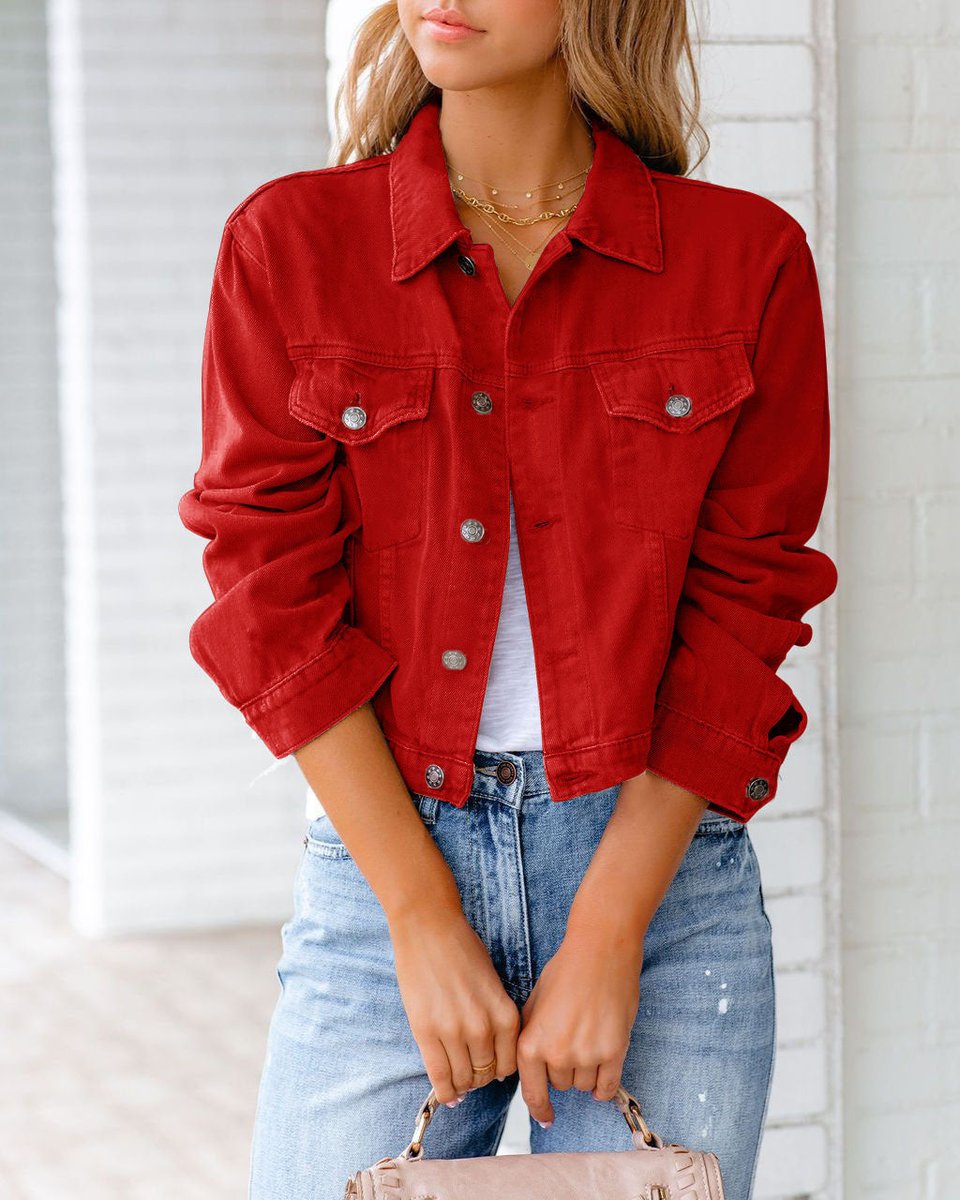 Women's Cropped Button-Front All-Season Denim Jacket