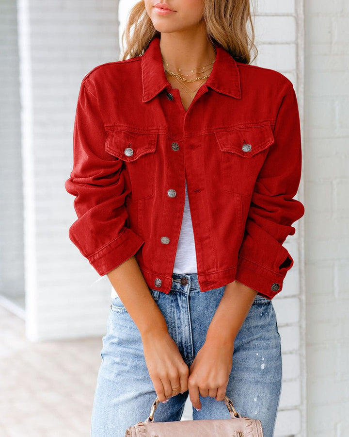 Women's Cropped Button-Front All-Season Denim Jacket