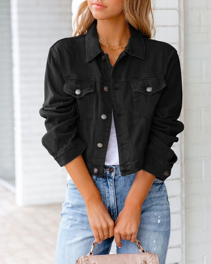 Women's Cropped Button-Front All-Season Denim Jacket