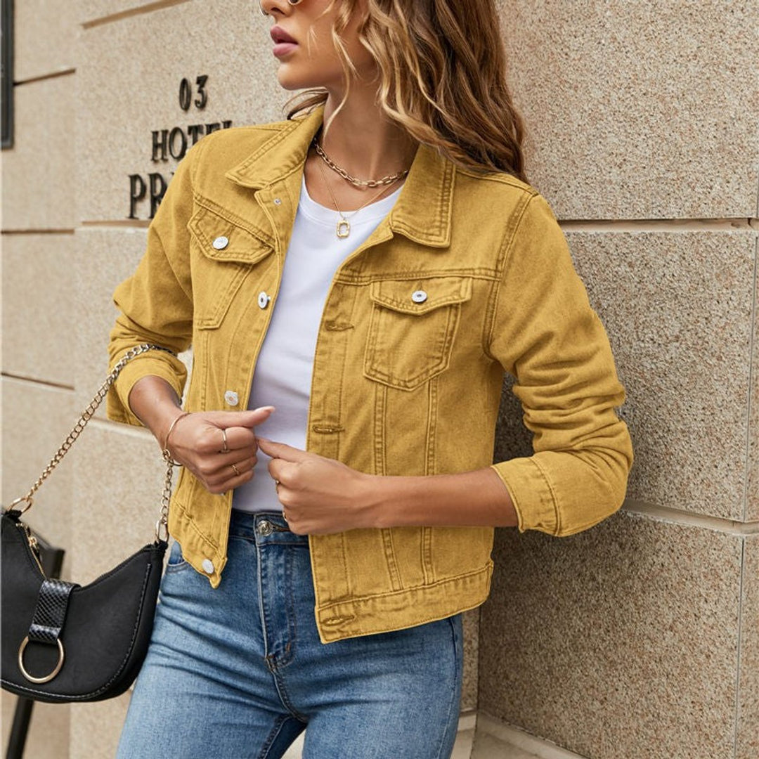 Women's Cropped Button-Up Black Denim Jacket