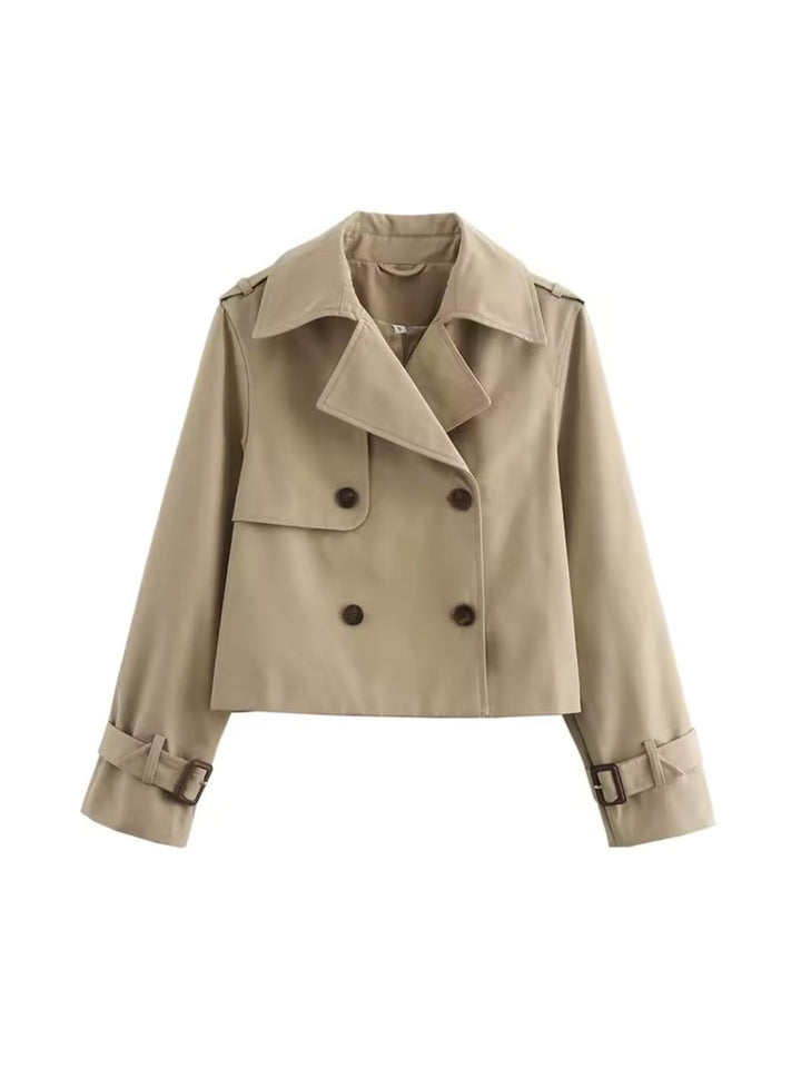 Women's Cropped Double-Breasted Belted Cuff Trench Coat