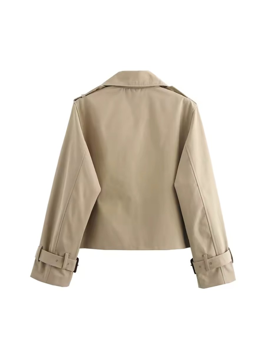 Women's Cropped Double-Breasted Belted Cuff Trench Coat