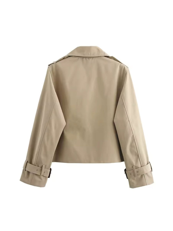 Women's Cropped Double-Breasted Belted Cuff Trench Coat