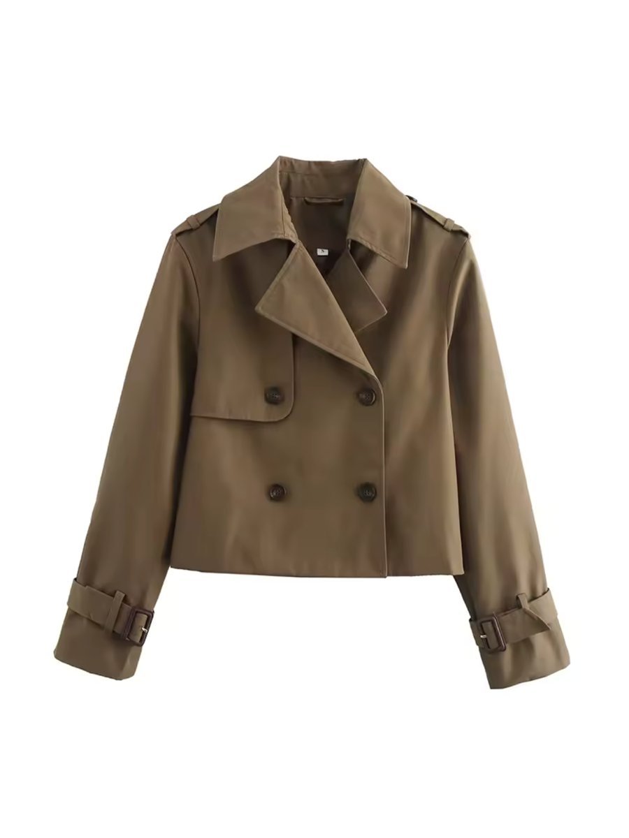 Women's Cropped Double-Breasted Belted Cuff Trench Coat