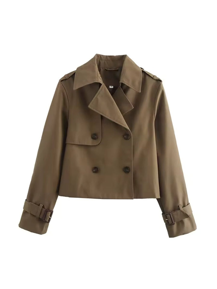 Women's Cropped Double-Breasted Belted Cuff Trench Coat