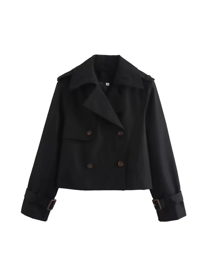 Women's Cropped Double-Breasted Belted Cuff Trench Coat