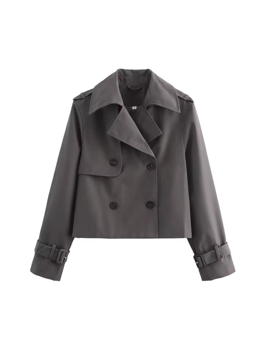 Women's Cropped Double-Breasted Belted Cuff Trench Coat