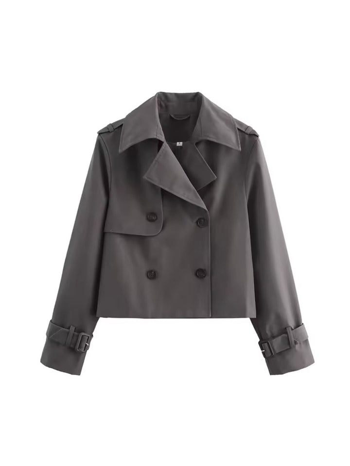 Women's Cropped Double-Breasted Belted Cuff Trench Coat