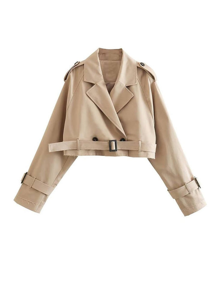 Women's Cropped Double-Breasted Belted Trench Coat