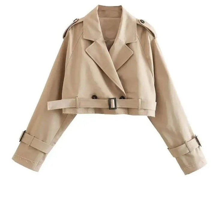 Women's Cropped Lapel-Collar Belted Trench Coat