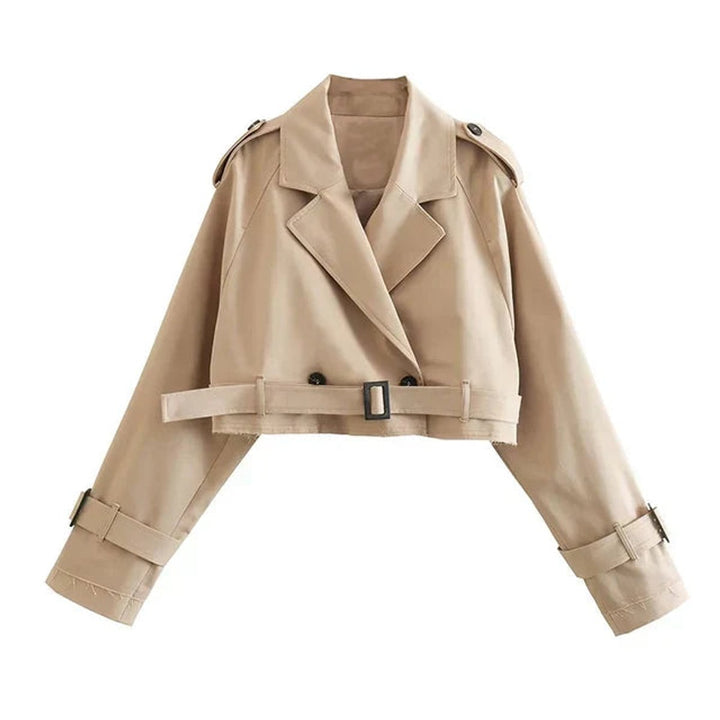 Women's Cropped Lapel-Collar Belted Trench Coat