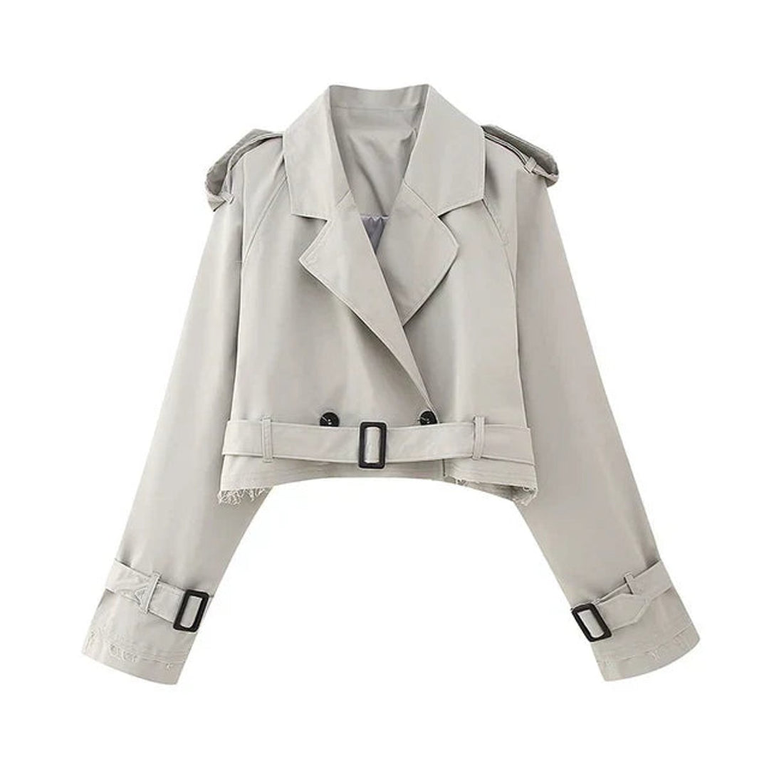 Women's Cropped Lapel-Collar Belted Trench Coat