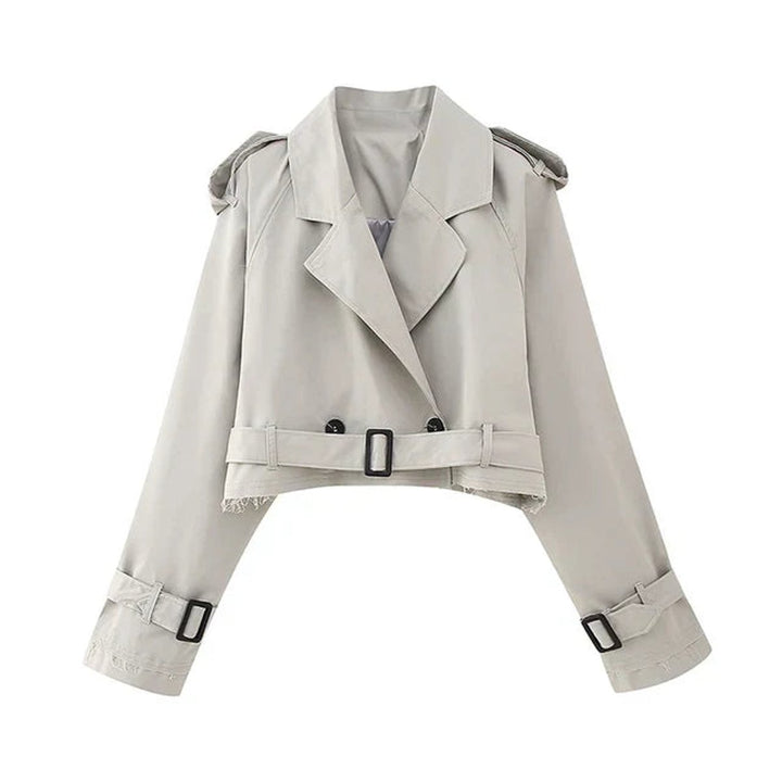 Women's Cropped Lapel-Collar Belted Trench Coat