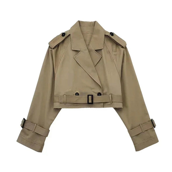Women's Cropped Lapel-Collar Belted Trench Coat