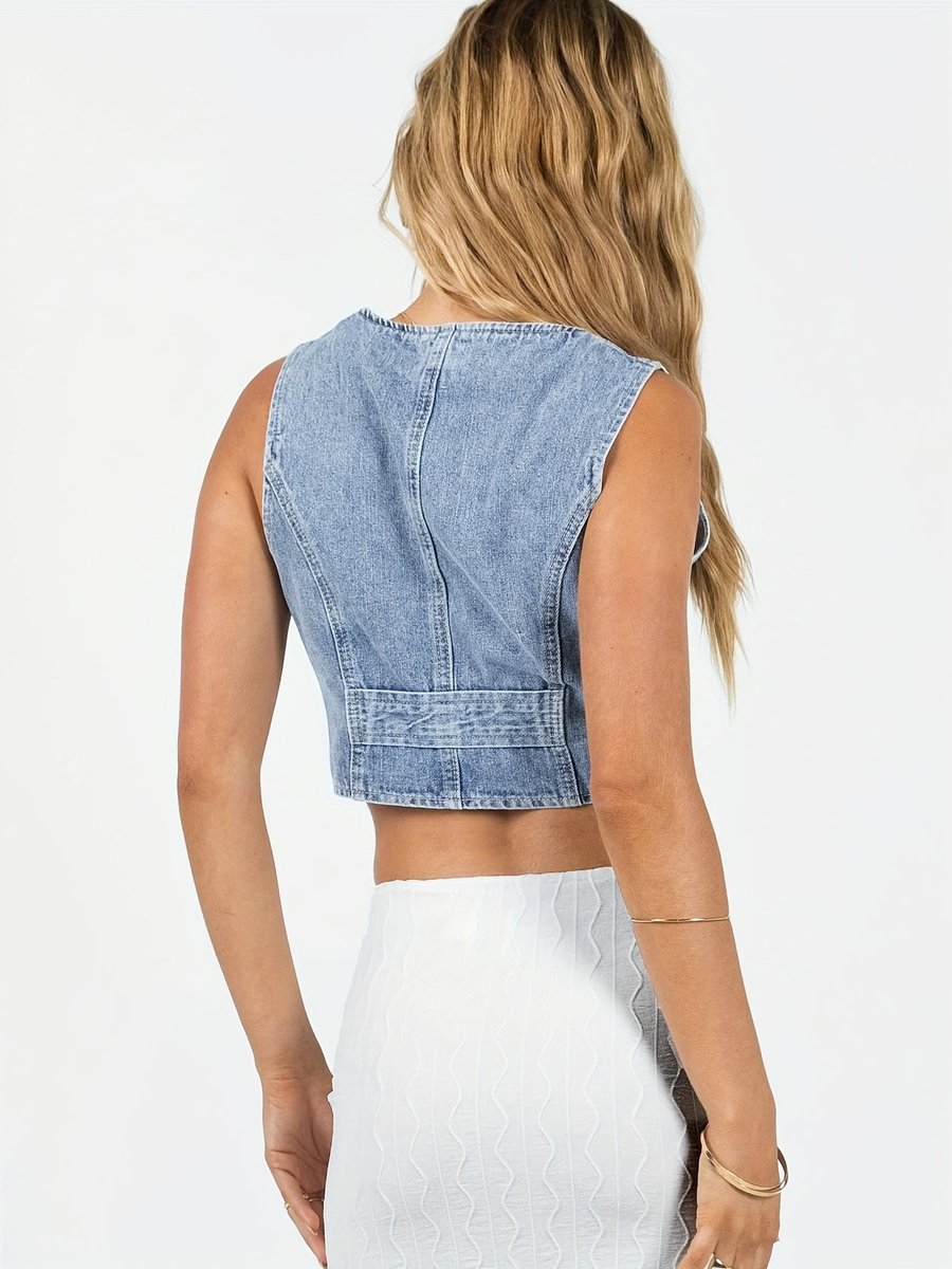 Women's Cropped Sleeveless Denim Jacket Vest