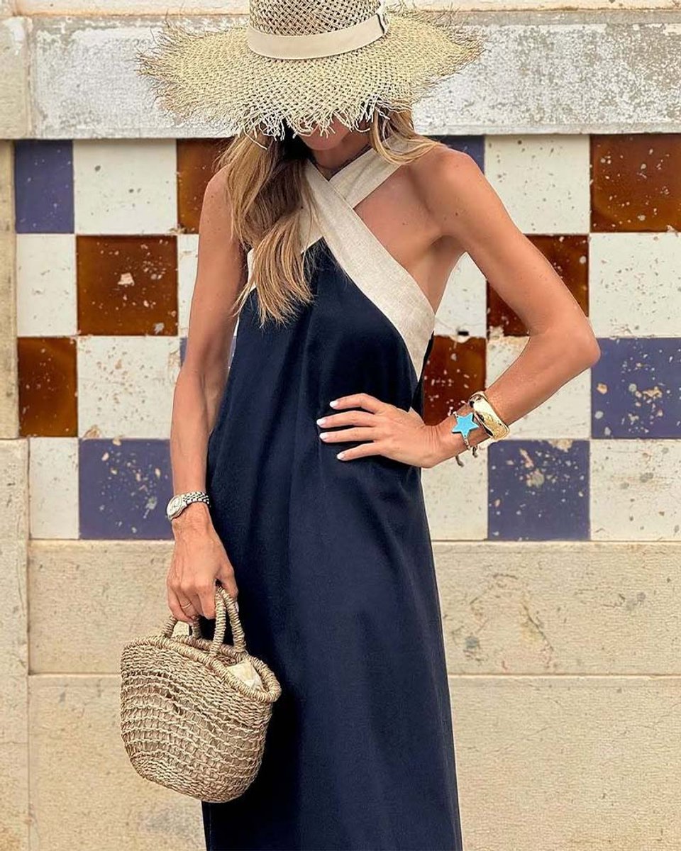 Women's Cross Halter Neck Open Back Maxi Formal Dress