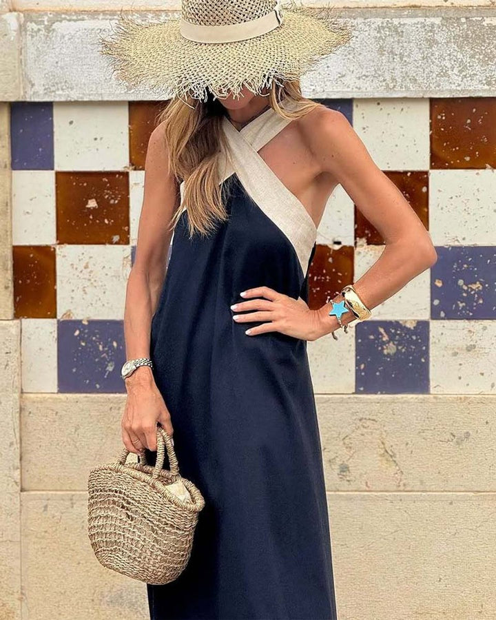 Women's Cross Halter Neck Open Back Maxi Formal Dress