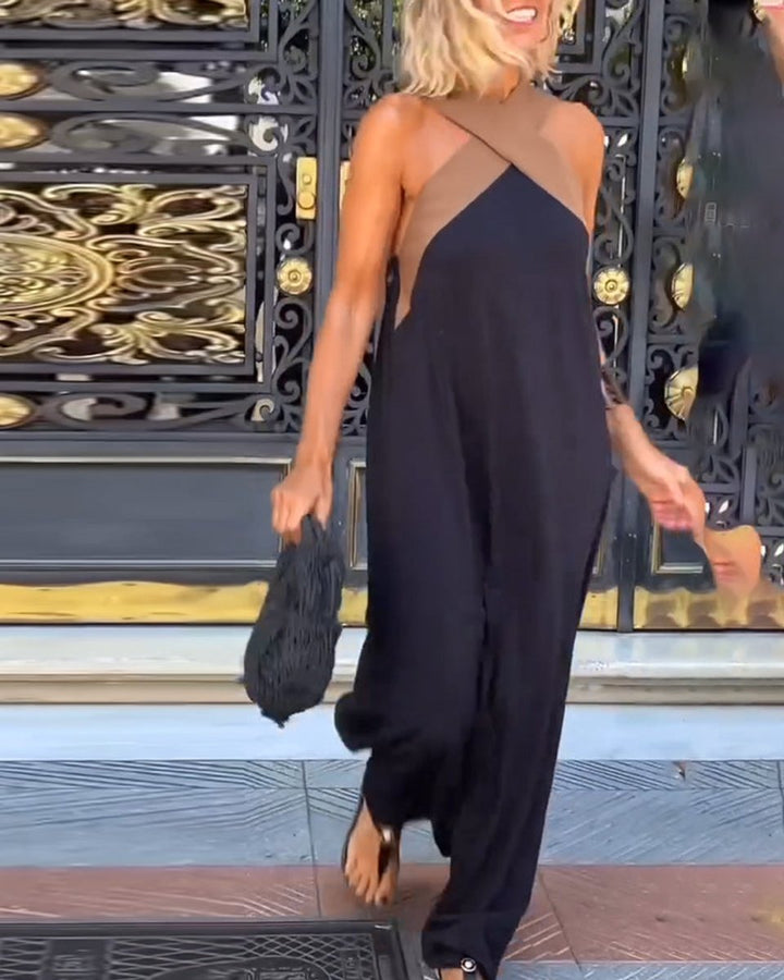 Women's Cross Halter Neck Open Back Maxi Formal Dress