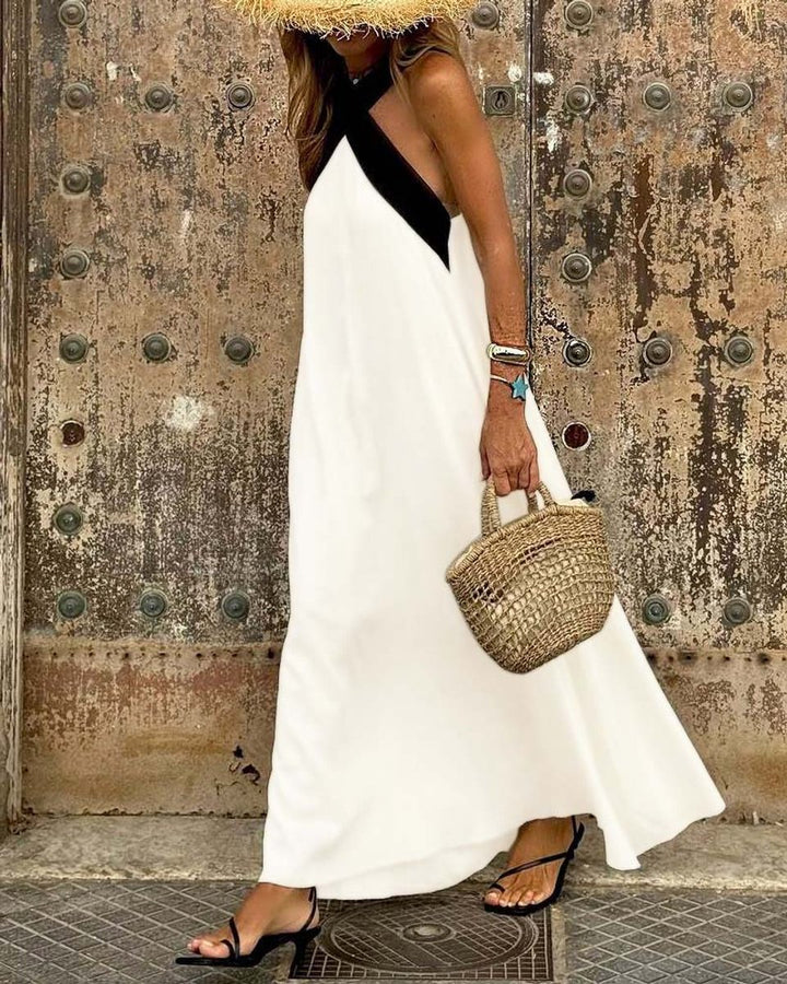 Women's Cross Halter Neck Open Back Maxi Formal Dress