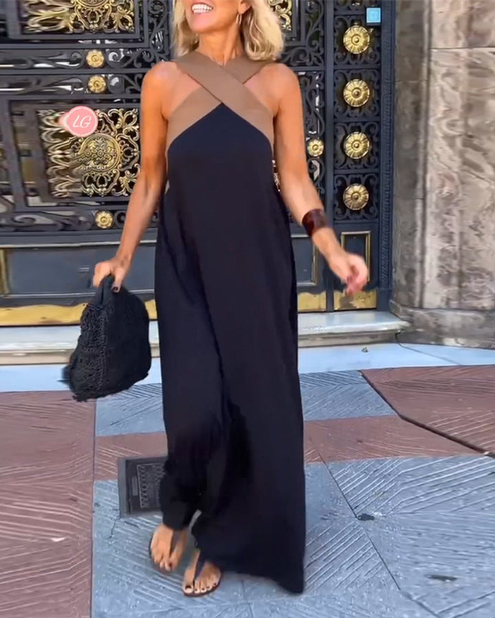 Women's Cross Halter Neck Open Back Maxi Formal Dress