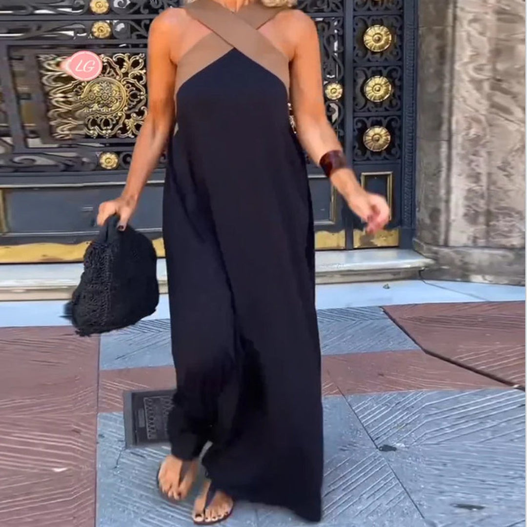 Women's Cross Halter Neck Open Back Maxi Formal Dress