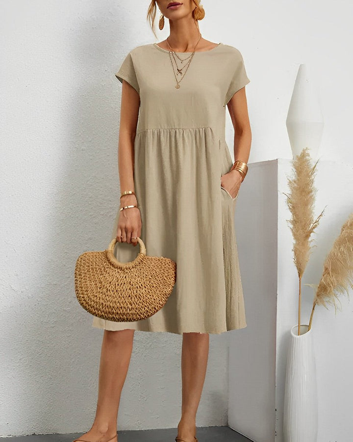 Women's Crossover V-Neck Empire-Waist Fall Midi Dress Pockets