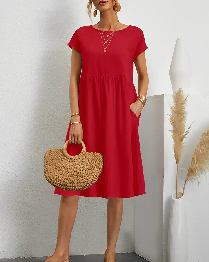 Women's Crossover V-Neck Empire-Waist Fall Midi Dress Pockets
