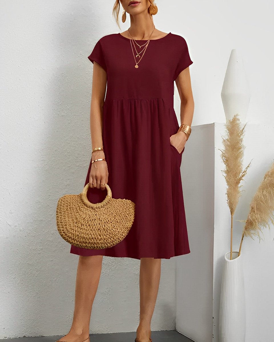 Women's Crossover V-Neck Empire-Waist Fall Midi Dress Pockets