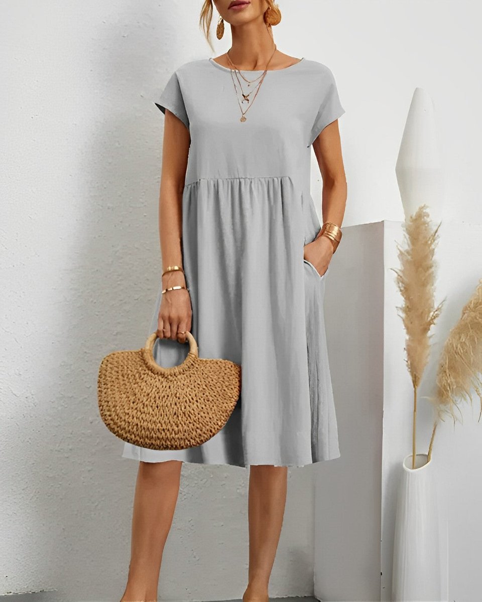 Women's Crossover V-Neck Empire-Waist Fall Midi Dress Pockets