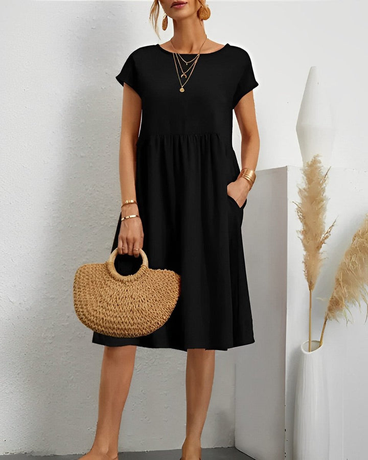 Women's Crossover V-Neck Empire-Waist Fall Midi Dress Pockets