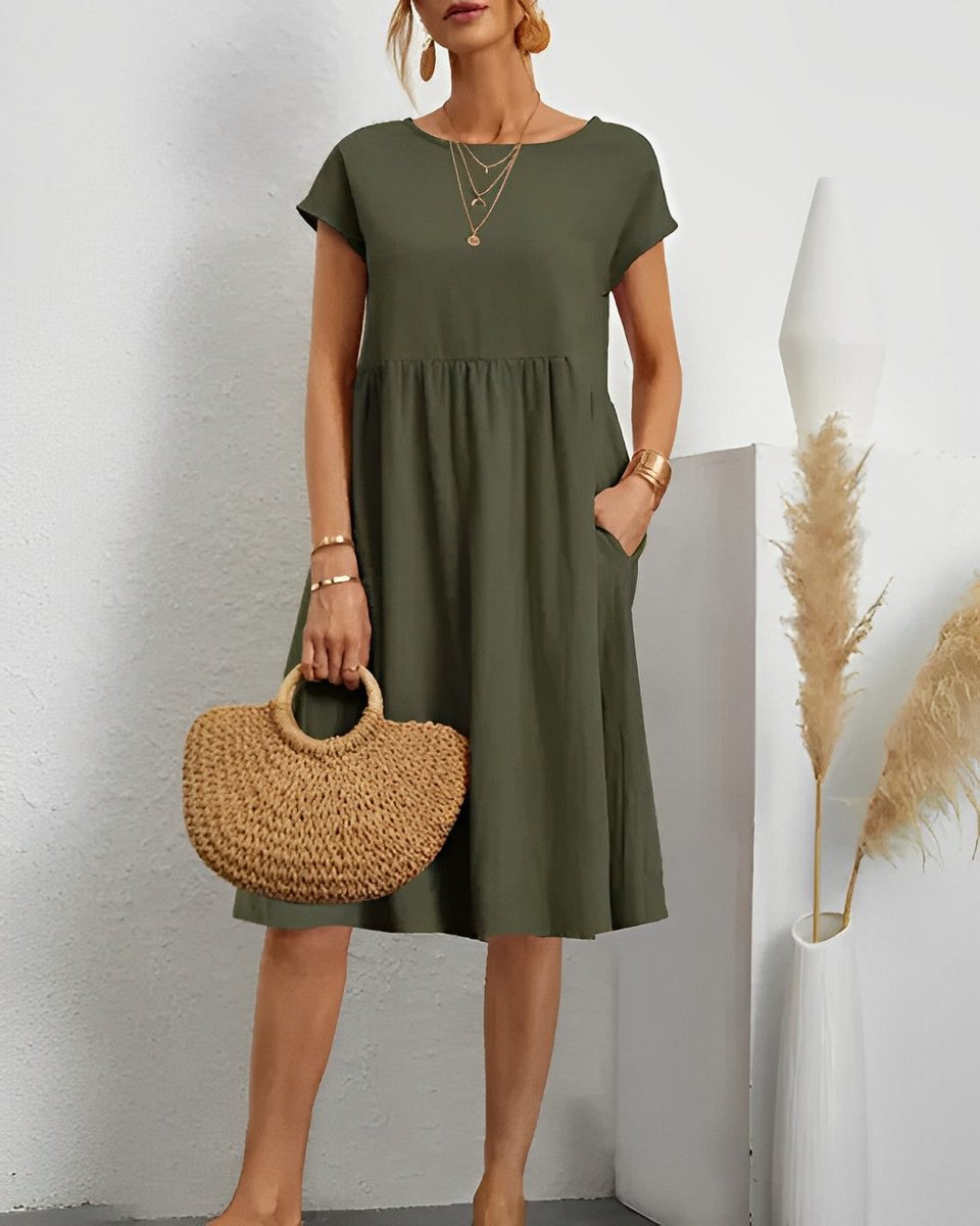 Women's Crossover V-Neck Empire-Waist Fall Midi Dress Pockets