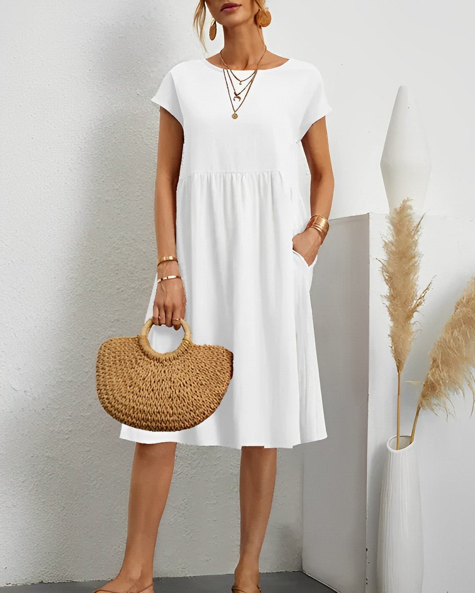 Women's Crossover V-Neck Empire-Waist Fall Midi Dress Pockets
