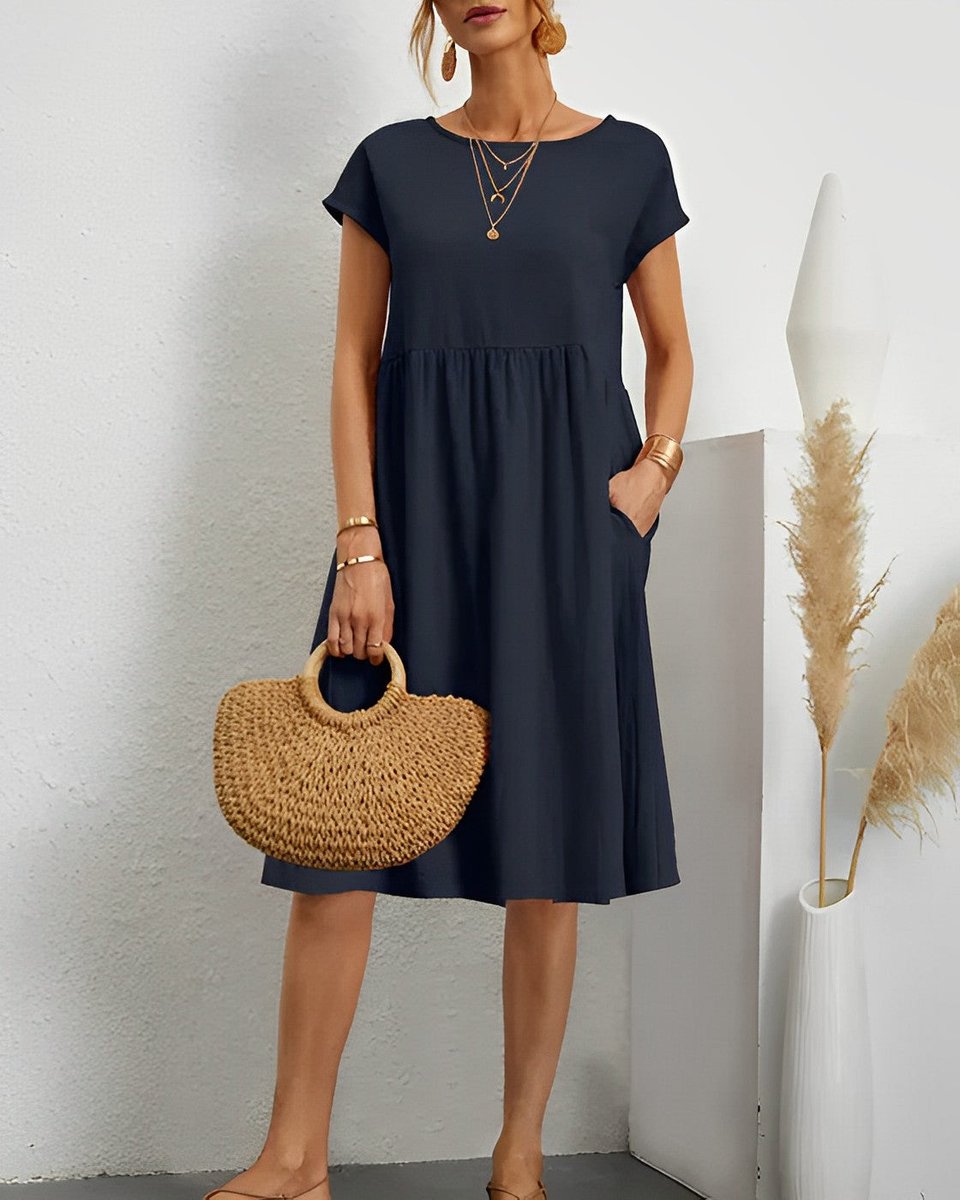 Women's Crossover V-Neck Empire-Waist Fall Midi Dress Pockets