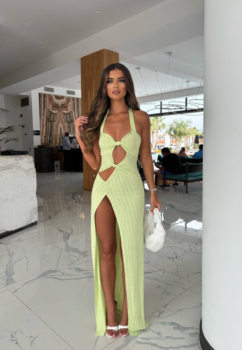 Women's Cut-Out Halter Fall Midi Dress High-Slit