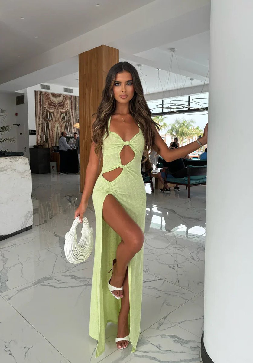 Women's Cut-Out Halter Fall Midi Dress High-Slit
