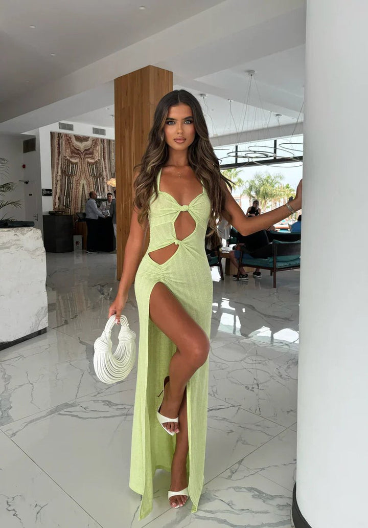 Women's Cut-Out Halter Fall Midi Dress High-Slit
