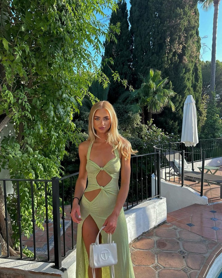 Women's Cut-Out Halter Fall Midi Dress High-Slit
