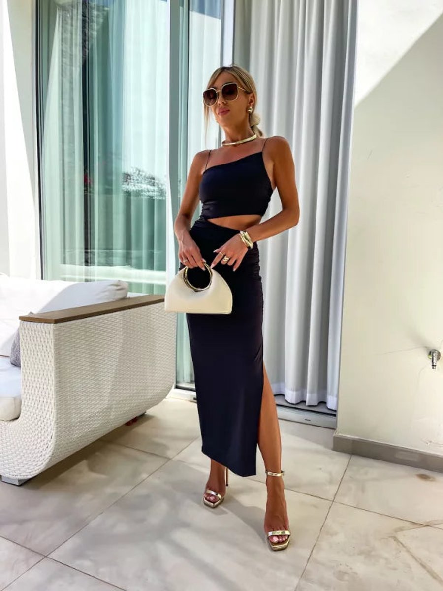 Women's Cutout Backless Midi Formal Dress High Slit