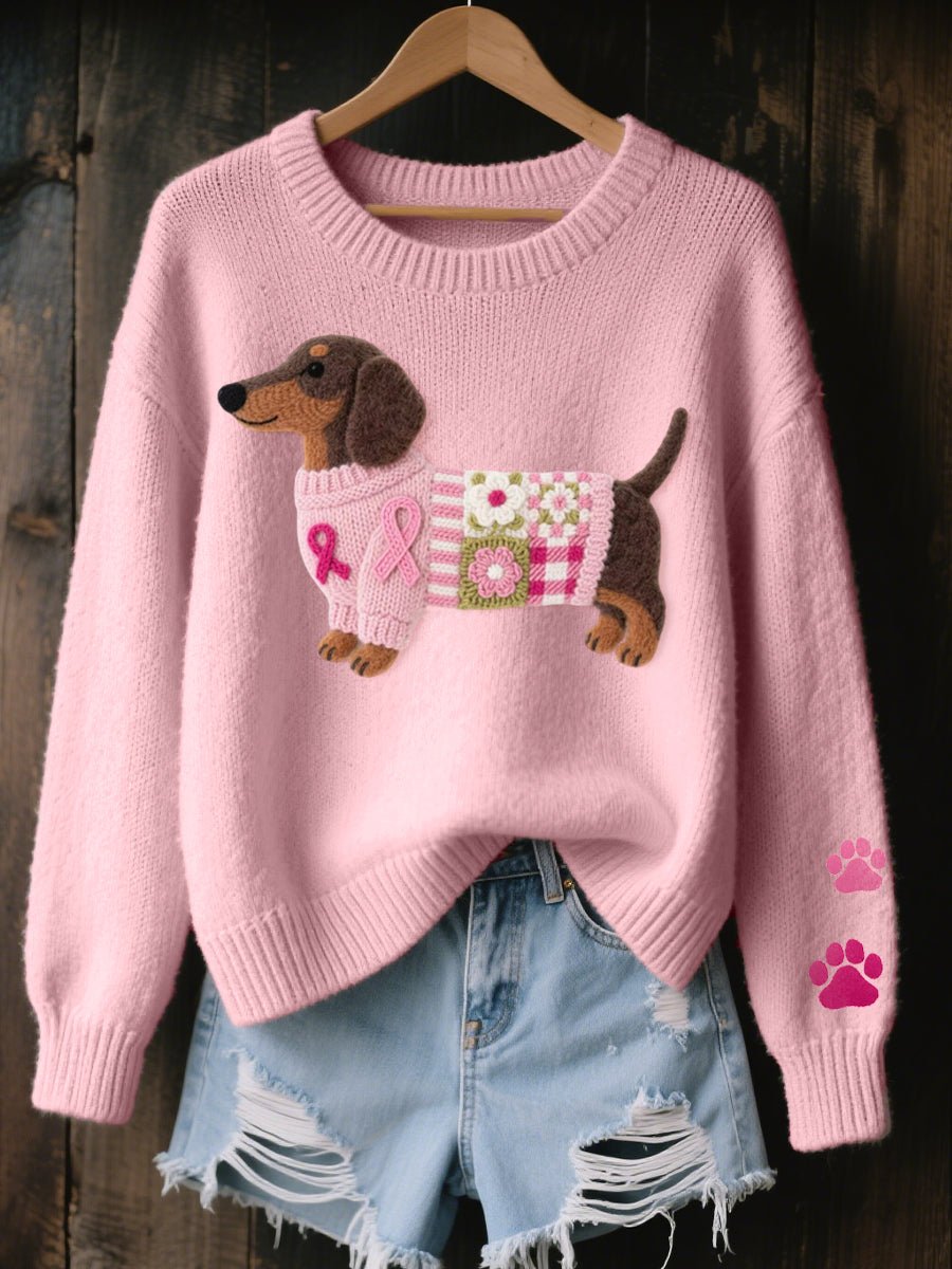 Women's Dachshund Knit Patchwork Oversized Sweater