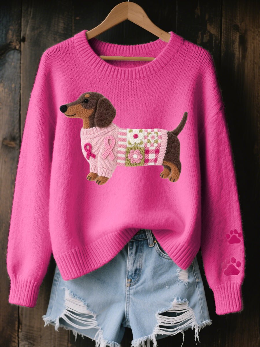 Women's Dachshund Knit Patchwork Oversized Sweater