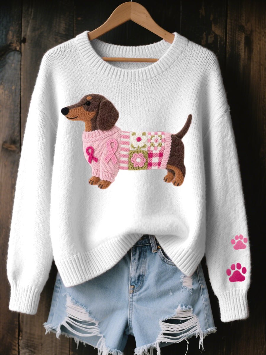 Women's Dachshund Knit Patchwork Oversized Sweater