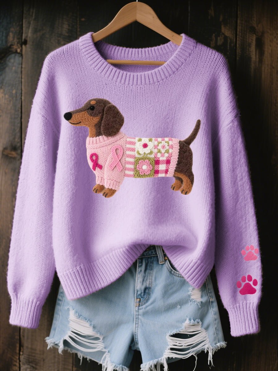 Women's Dachshund Knit Patchwork Oversized Sweater